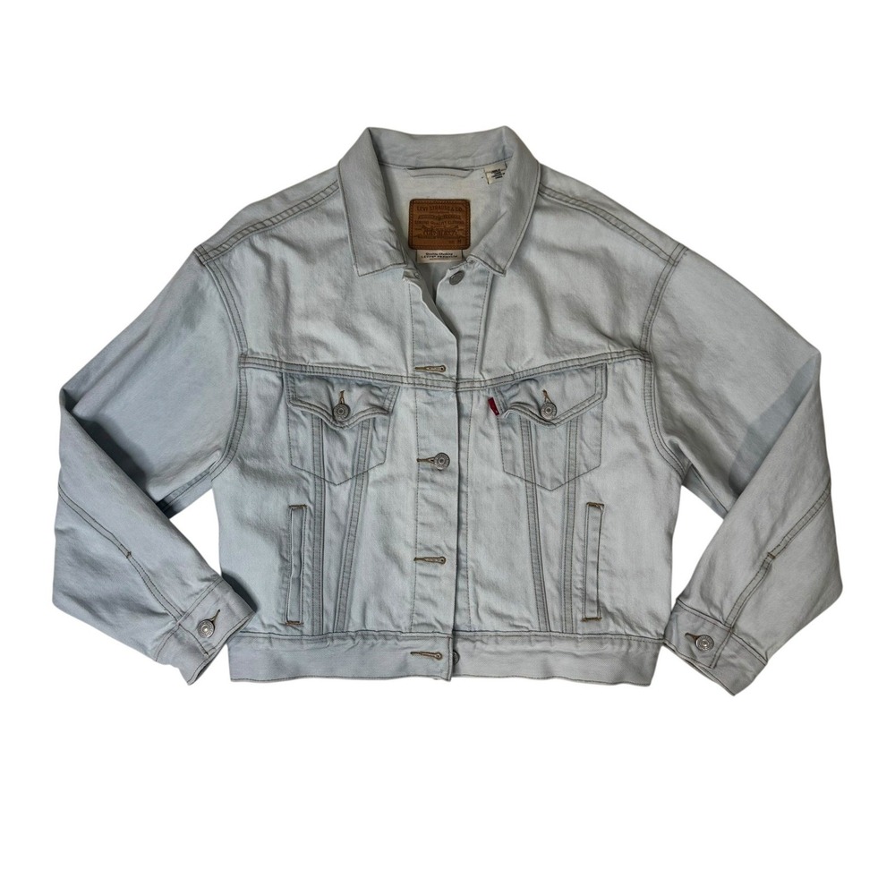 Levis Premium Womens Light Wash Denim Trucker Jacket Boxy Cropped Size M